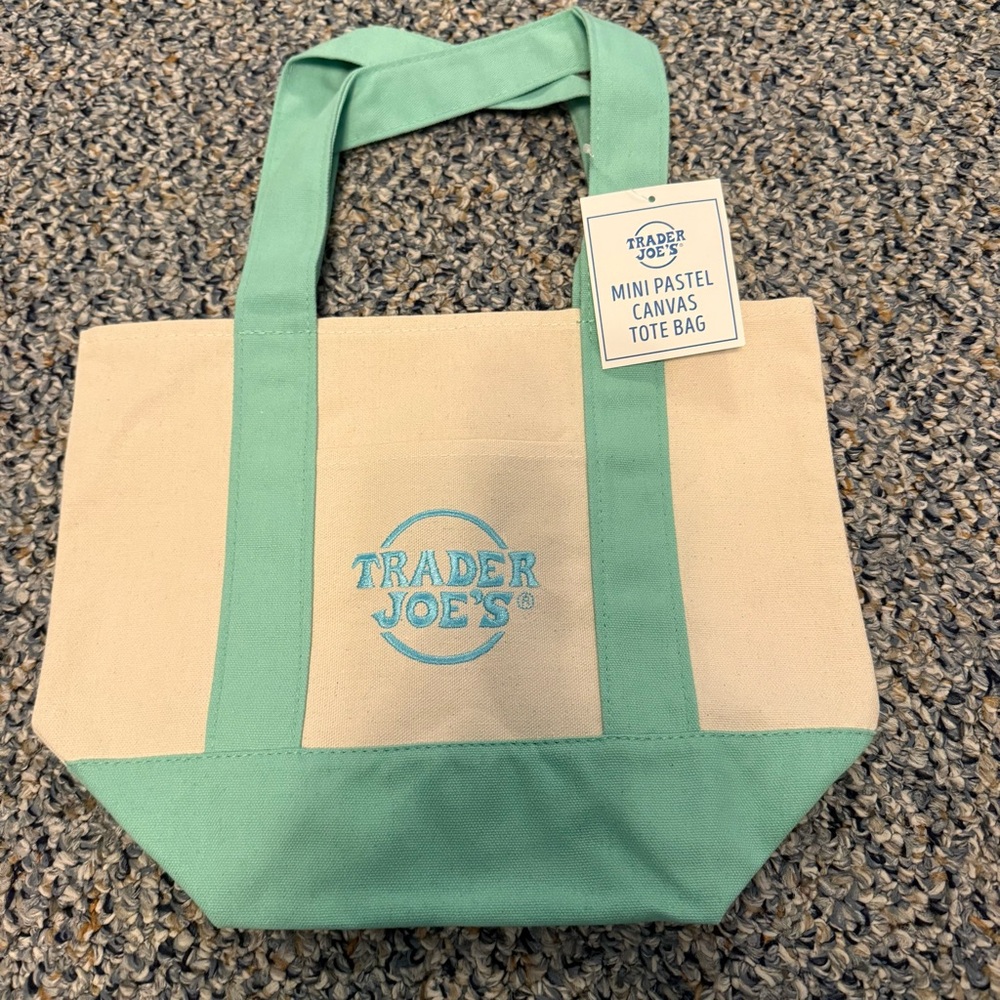 NWT TRADER JOE’S Mini Pastel Cavas Tote Bag Green